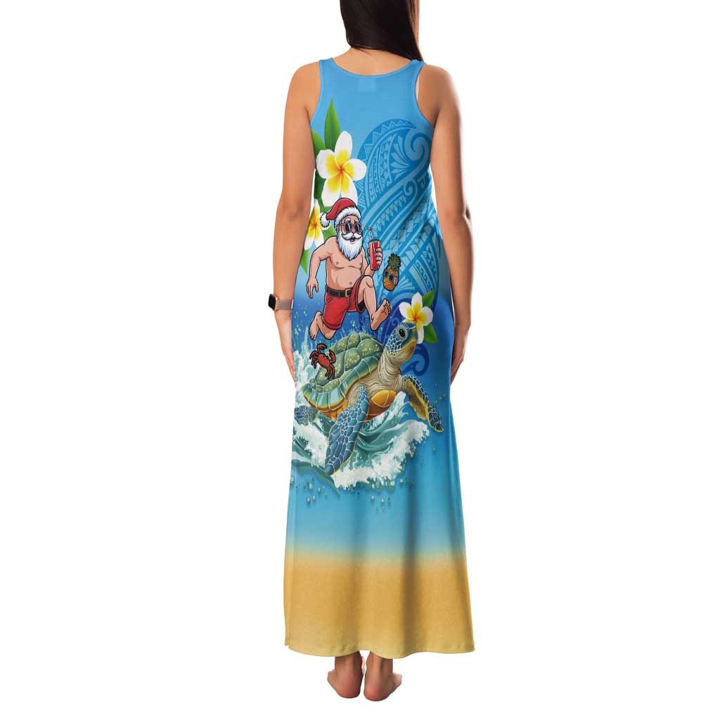 Polynesian Merry Christmas Tank Maxi Dress Funny Santa with Sea Turtle Beach Plumeria LT03 - Polynesian Pride