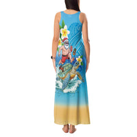 Polynesian Merry Christmas Tank Maxi Dress Funny Santa with Sea Turtle Beach Plumeria LT03 - Polynesian Pride