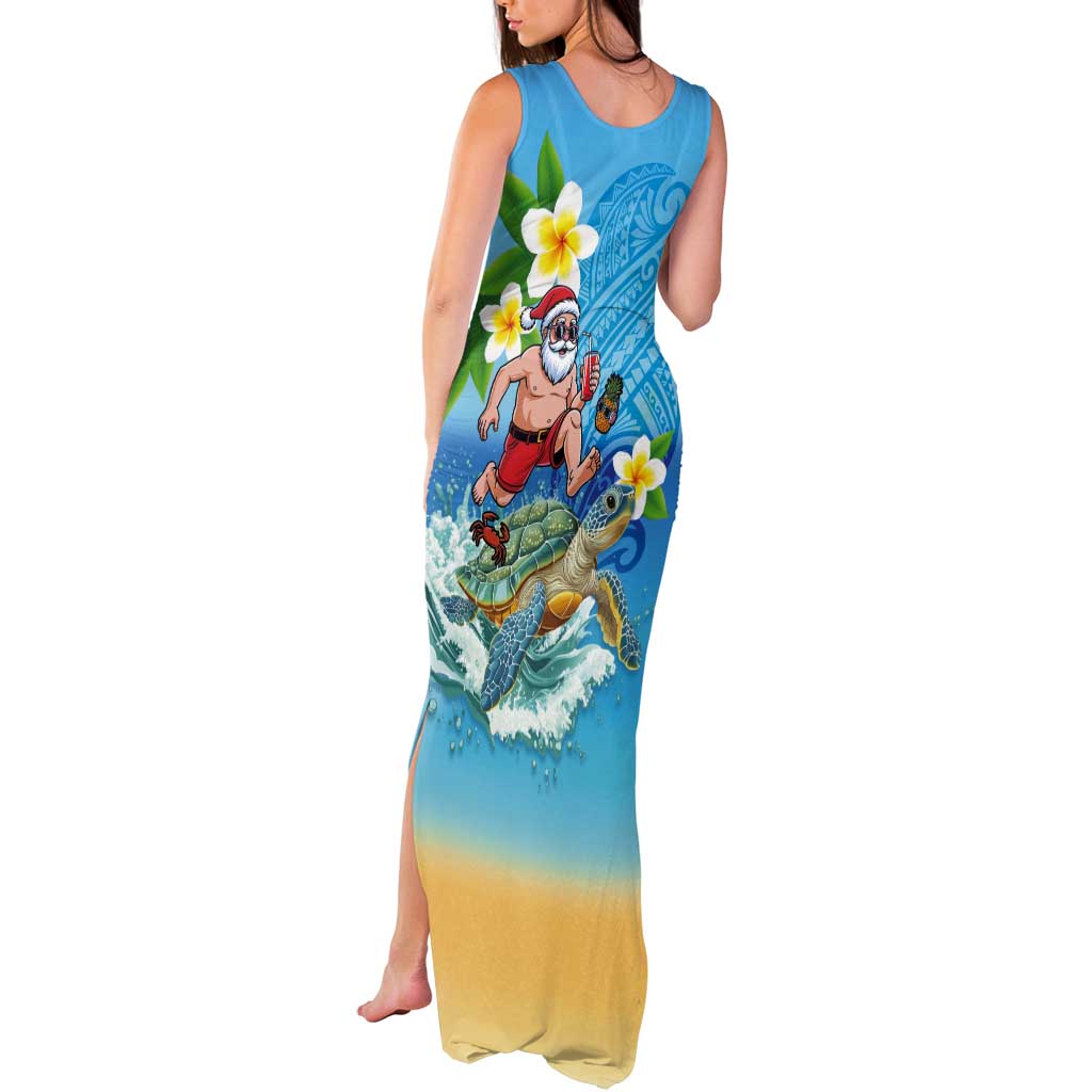 Polynesian Merry Christmas Tank Maxi Dress Funny Santa with Sea Turtle Beach Plumeria LT03 - Polynesian Pride