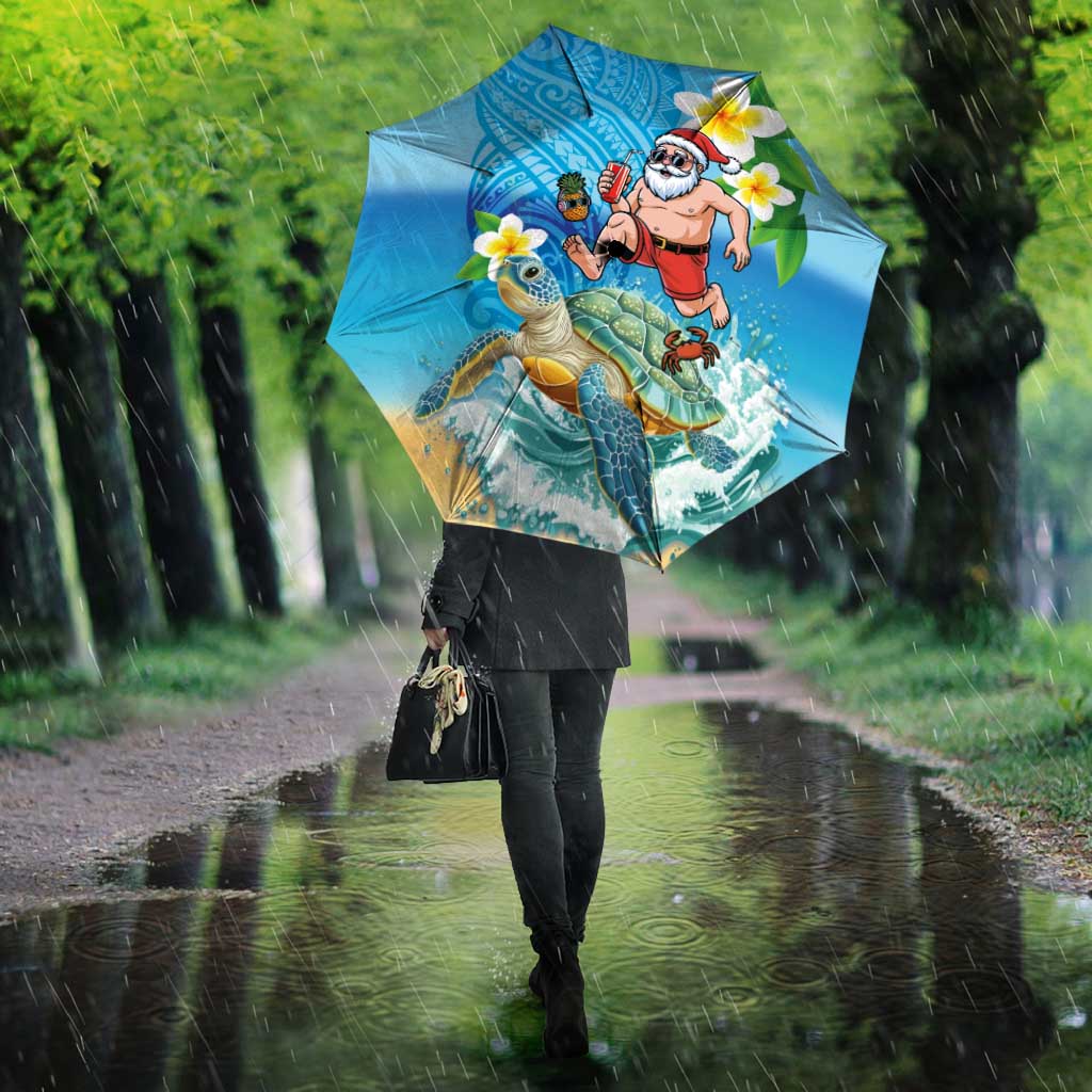 Polynesian Merry Christmas Umbrella Funny Santa with Sea Turtle Beach Plumeria - Polynesian Pride