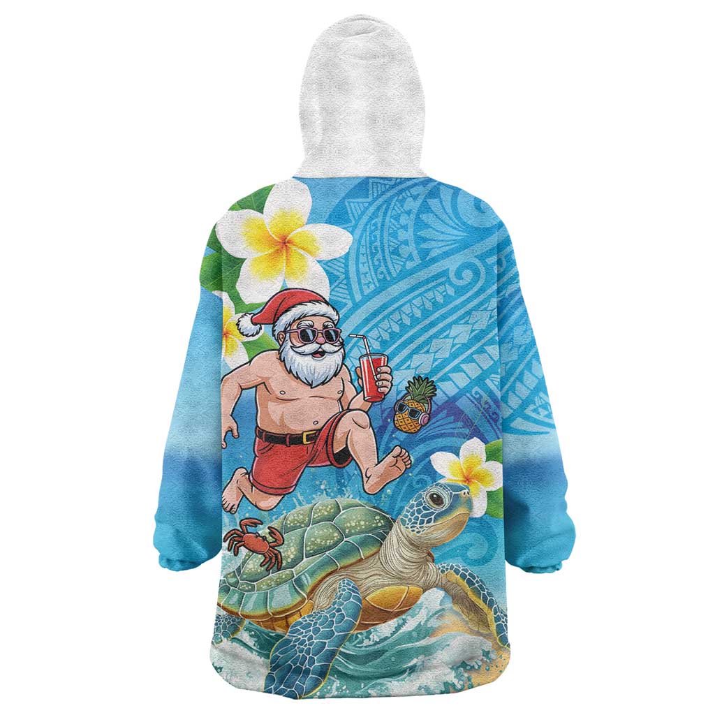 Polynesian Merry Christmas Wearable Blanket Hoodie Funny Santa with Sea Turtle Beach Plumeria LT03 - Polynesian Pride