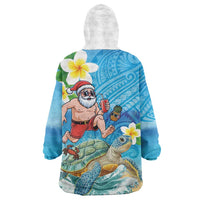 Polynesian Merry Christmas Wearable Blanket Hoodie Funny Santa with Sea Turtle Beach Plumeria LT03 - Polynesian Pride