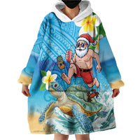 Polynesian Merry Christmas Wearable Blanket Hoodie Funny Santa with Sea Turtle Beach Plumeria LT03 - Polynesian Pride