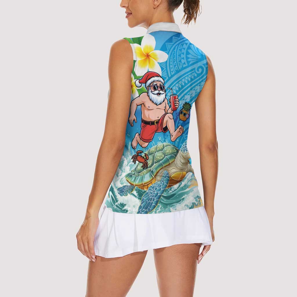 Polynesian Merry Christmas Women Sleeveless Polo Shirt Funny Santa with Sea Turtle Beach Plumeria LT03 - Polynesian Pride