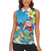 Polynesian Merry Christmas Women Sleeveless Polo Shirt Funny Santa with Sea Turtle Beach Plumeria LT03 - Polynesian Pride