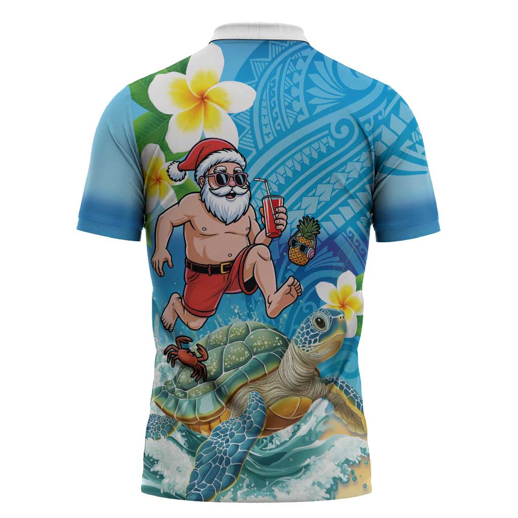 Polynesian Merry Christmas Zipper Polo Shirt Funny Santa with Sea Turtle Beach Plumeria LT03 - Polynesian Pride