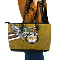 Hawaii James Campbell High School Leather Tote Bag Kakau Pattern Gold Color Version LT03 - Polynesian Pride