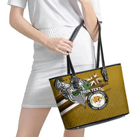 Hawaii James Campbell High School Leather Tote Bag Kakau Pattern Gold Color Version LT03 - Polynesian Pride