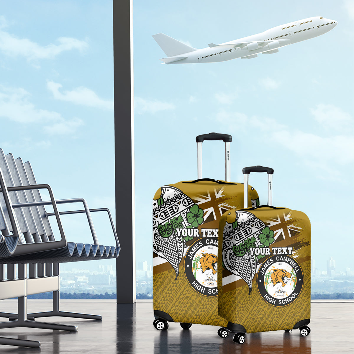 Hawaii James Campbell High School Luggage Cover Kakau Pattern Gold Color Version LT03 - Polynesian Pride