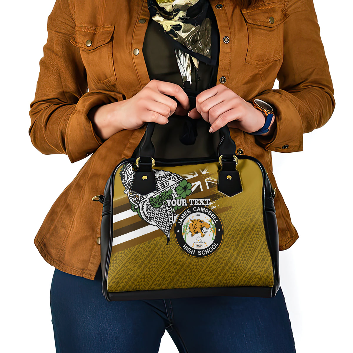 Hawaii James Campbell High School Shoulder Handbag Kakau Pattern Gold Color Version LT03 - Polynesian Pride