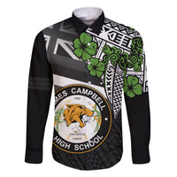 Hawaii James Campbell High School Family Matching Off Shoulder Maxi Dress and Hawaiian Shirt Kakau Pattern Black Version LT03 Dad's Shirt - Long Sleeve Black - Polynesian Pride