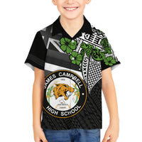 Hawaii James Campbell High School Family Matching Off Shoulder Maxi Dress and Hawaiian Shirt Kakau Pattern Black Version LT03 Son's Shirt Black - Polynesian Pride