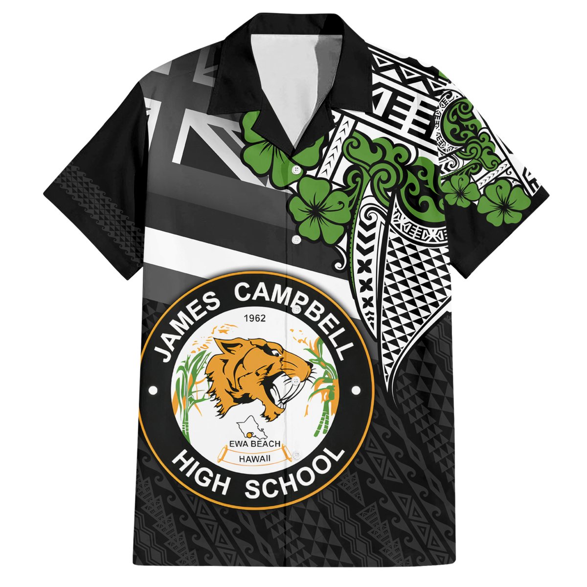 Hawaii James Campbell High School Hawaiian Shirt Kakau Pattern Black Version LT03 Black - Polynesian Pride