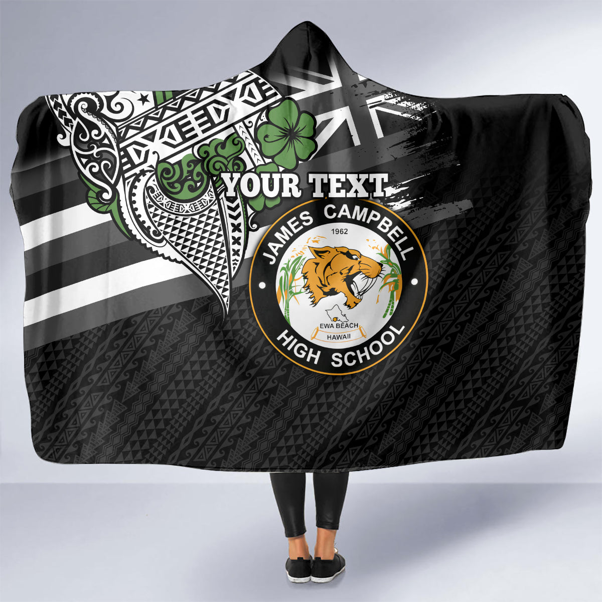 Hawaii James Campbell High School Hooded Blanket Kakau Pattern Black Version LT03 - Polynesian Pride