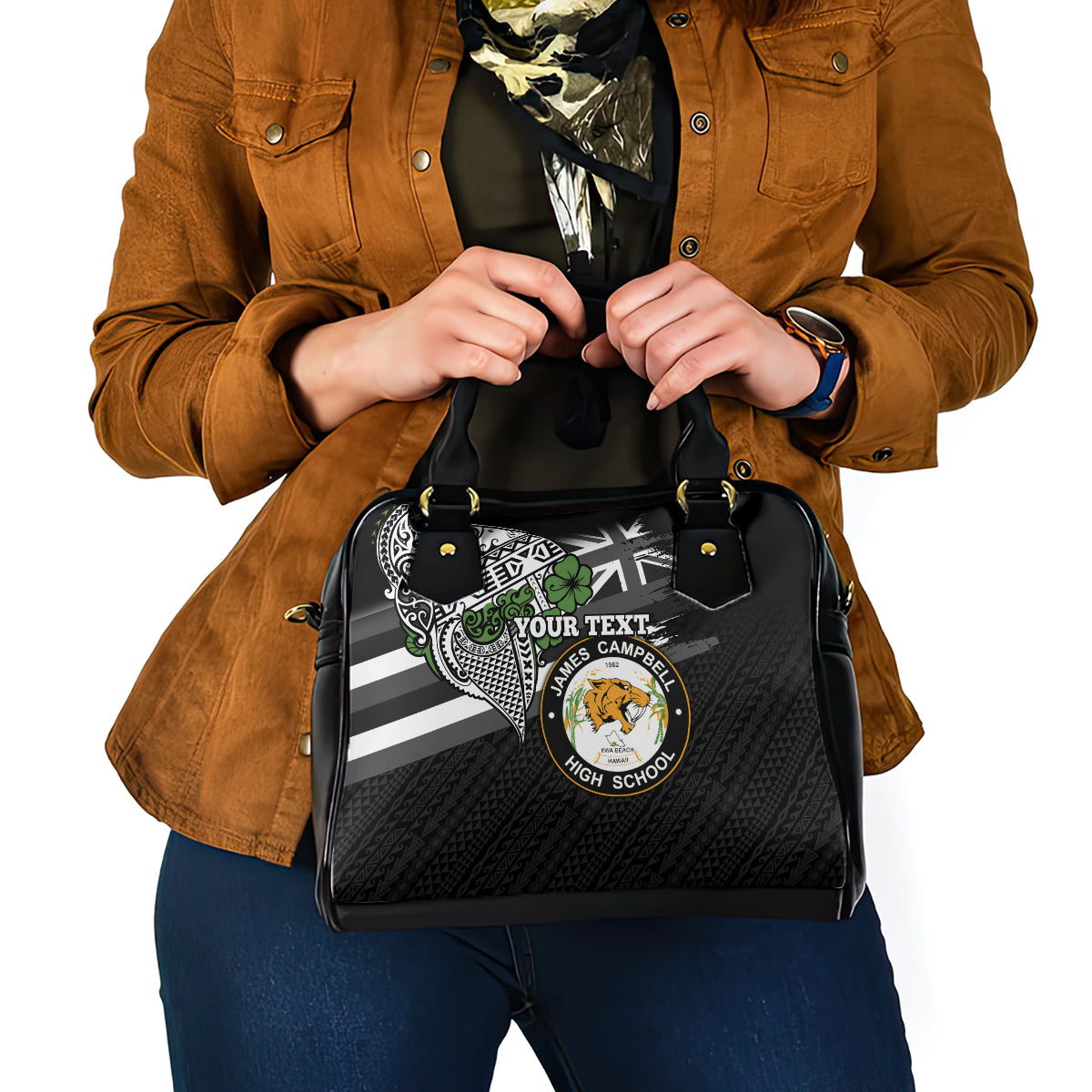 Hawaii James Campbell High School Shoulder Handbag Kakau Pattern Black Version LT03 - Polynesian Pride