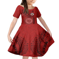 Hawaii Kahuku High & Intermediate School Family Matching Puletasi Dress and Hawaiian Shirt Tribal Kakau Pattern LT03 Daughter's Dress Red - Polynesian Pride