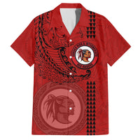 Hawaii Kahuku High & Intermediate School Family Matching Summer Maxi Dress and Hawaiian Shirt Tribal Kakau Pattern LT03 Dad's Shirt - Short Sleeve Red - Polynesian Pride