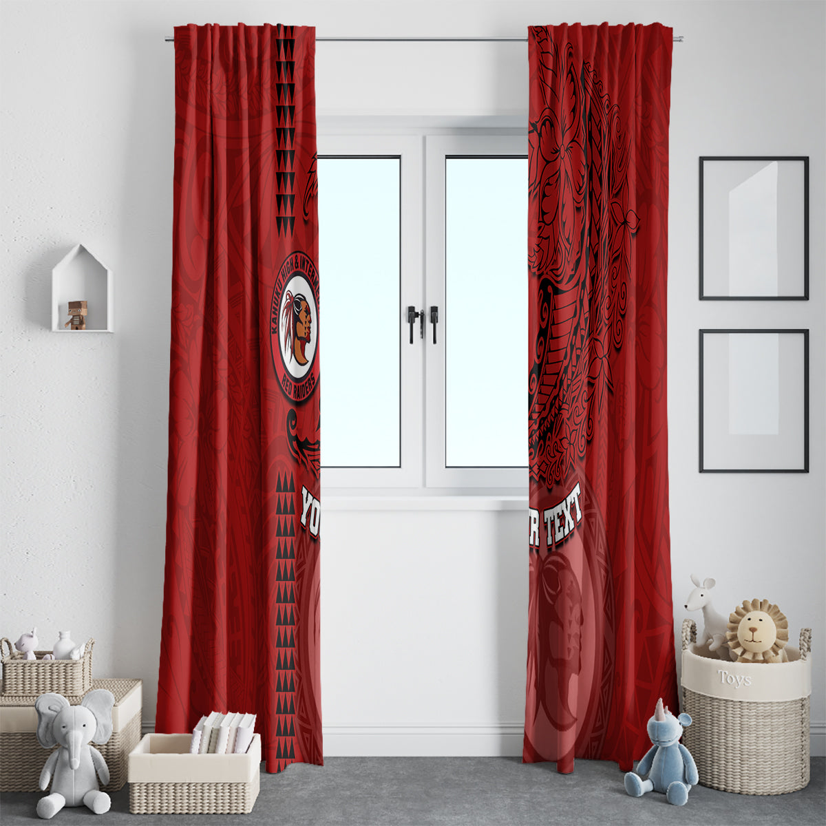 Hawaii Kahuku High & Intermediate School Window Curtain Tribal Kakau Pattern LT03 - Polynesian Pride