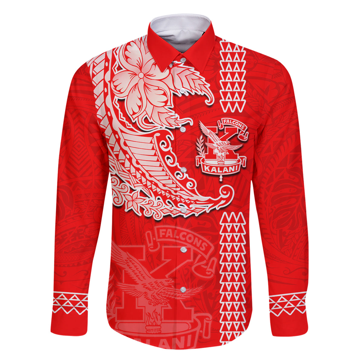 Hawaii Kalani High School Family Matching Off Shoulder Short Dress and Hawaiian Shirt Tribal Kakau Pattern LT03 Dad's Shirt - Long Sleeve Red - Polynesian Pride