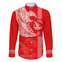 Hawaii Kalani High School Family Matching Off Shoulder Short Dress and Hawaiian Shirt Tribal Kakau Pattern LT03 Dad's Shirt - Long Sleeve Red - Polynesian Pride