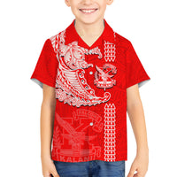 Hawaii Kalani High School Family Matching Off Shoulder Short Dress and Hawaiian Shirt Tribal Kakau Pattern LT03 Son's Shirt Red - Polynesian Pride