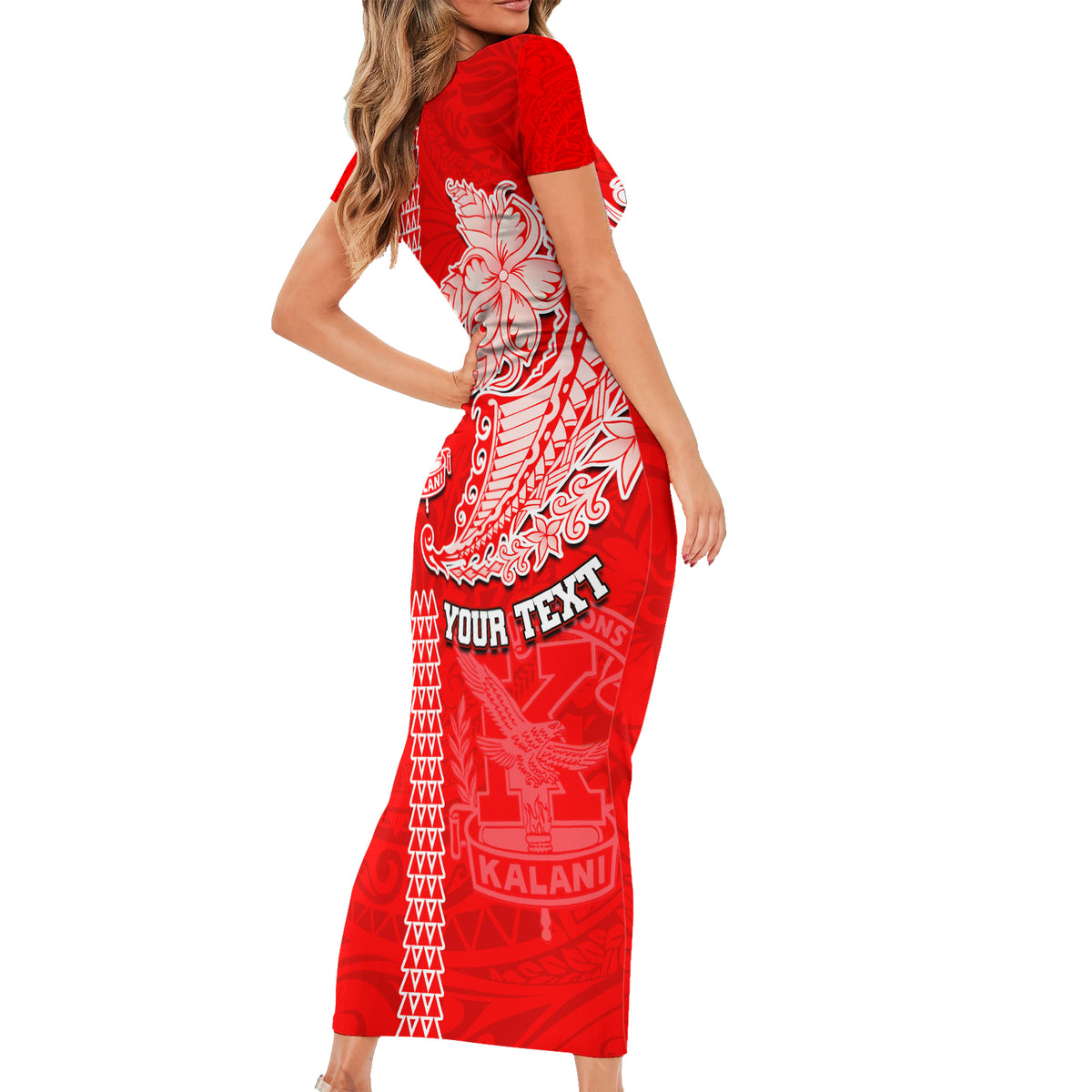 Hawaii Kalani High School Family Matching Short Sleeve Bodycon Dress and Hawaiian Shirt Tribal Kakau Pattern LT03 - Polynesian Pride