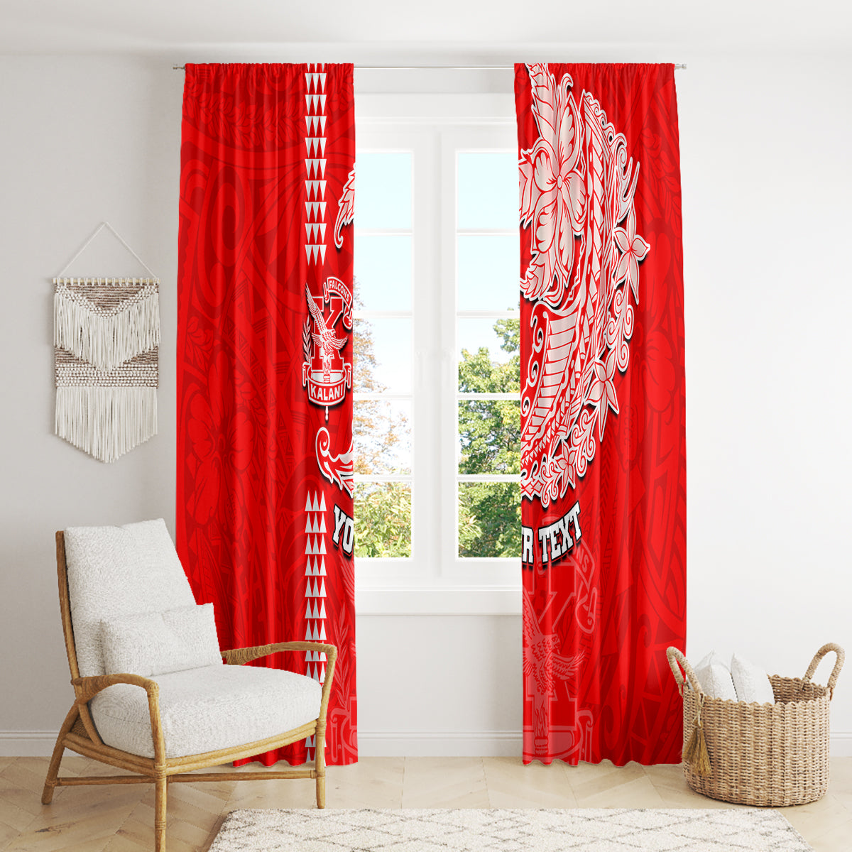 Hawaii Kalani High School Window Curtain Tribal Kakau Pattern LT03 - Polynesian Pride