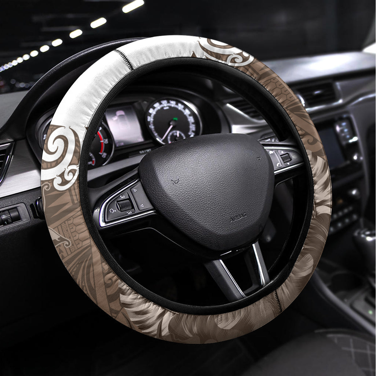 New Zealand Womens Day Steering Wheel Cover Traditional Maori Woman Polynesian Pattern Brown Color LT03 Universal Fit Brown - Polynesian Pride