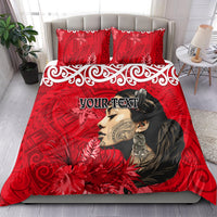 Custom New Zealand Womens Day Bedding Set Traditional Maori Woman Polynesian Pattern Red Color LT03 - Polynesian Pride