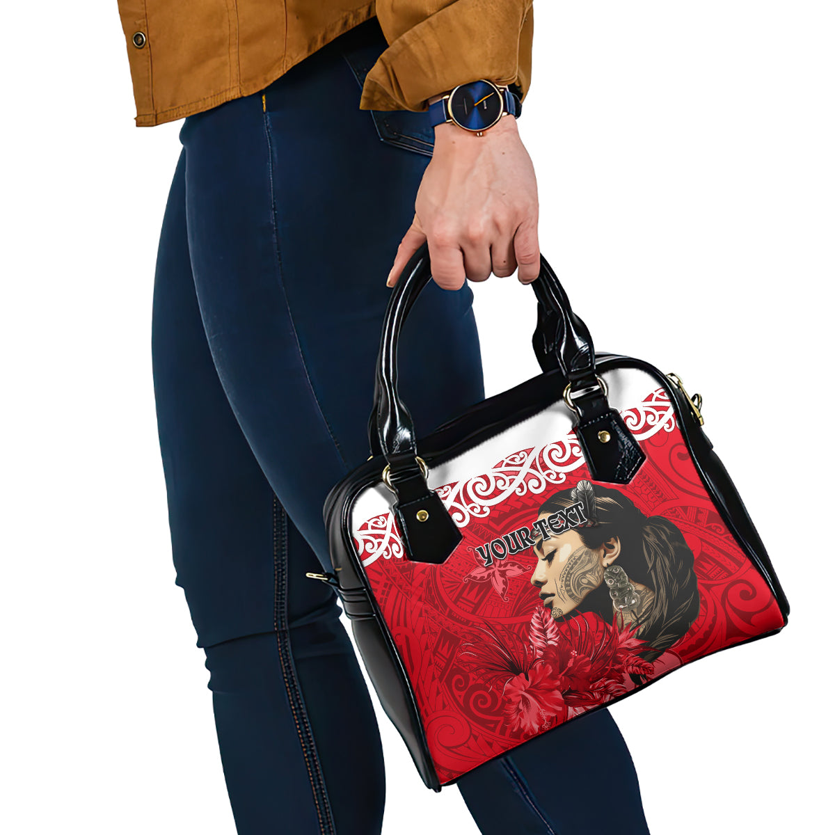 Custom New Zealand Womens Day Shoulder Handbag Traditional Maori Woman Polynesian Pattern Red Color LT03 - Polynesian Pride