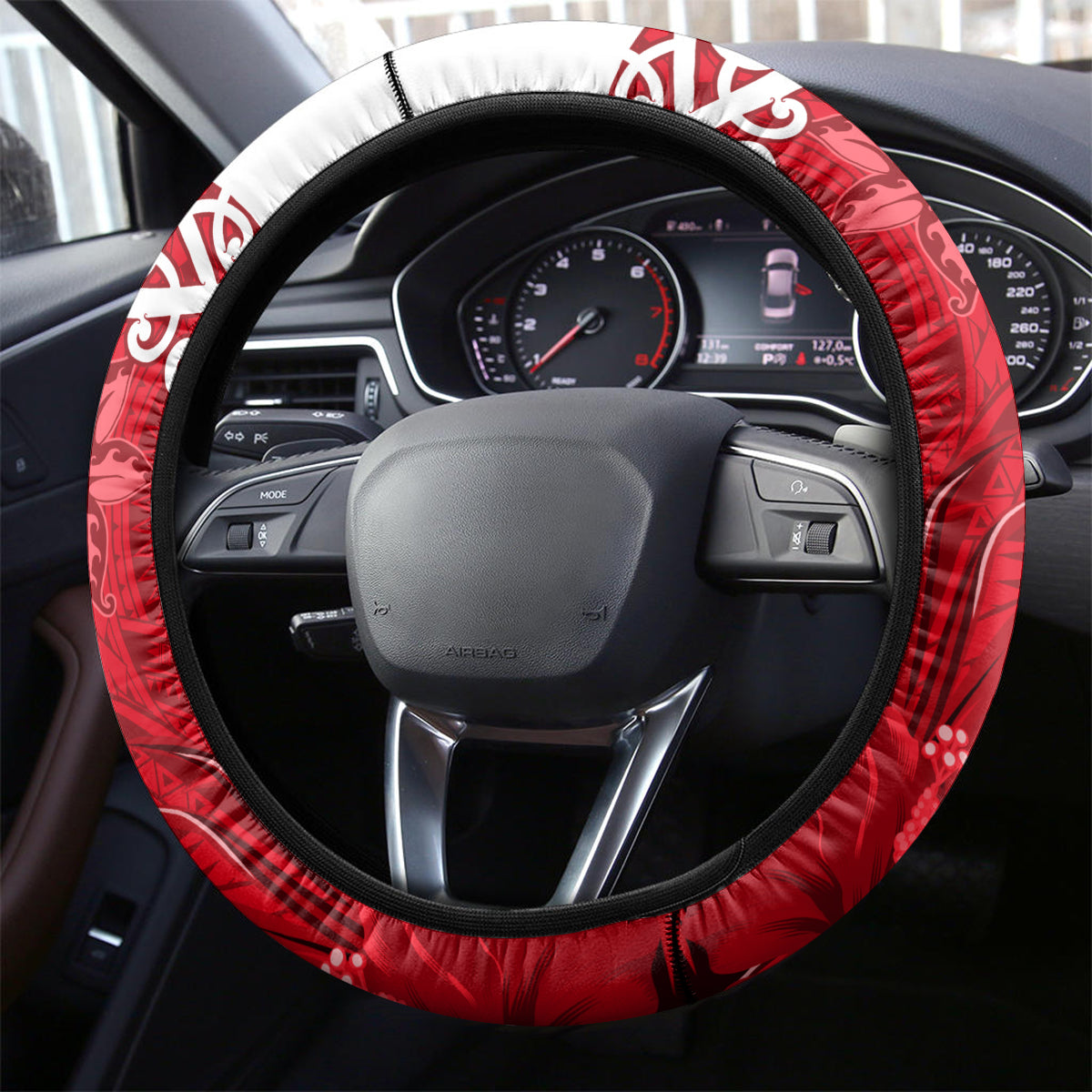 New Zealand Womens Day Steering Wheel Cover Traditional Maori Woman Polynesian Pattern Red Color LT03 - Polynesian Pride