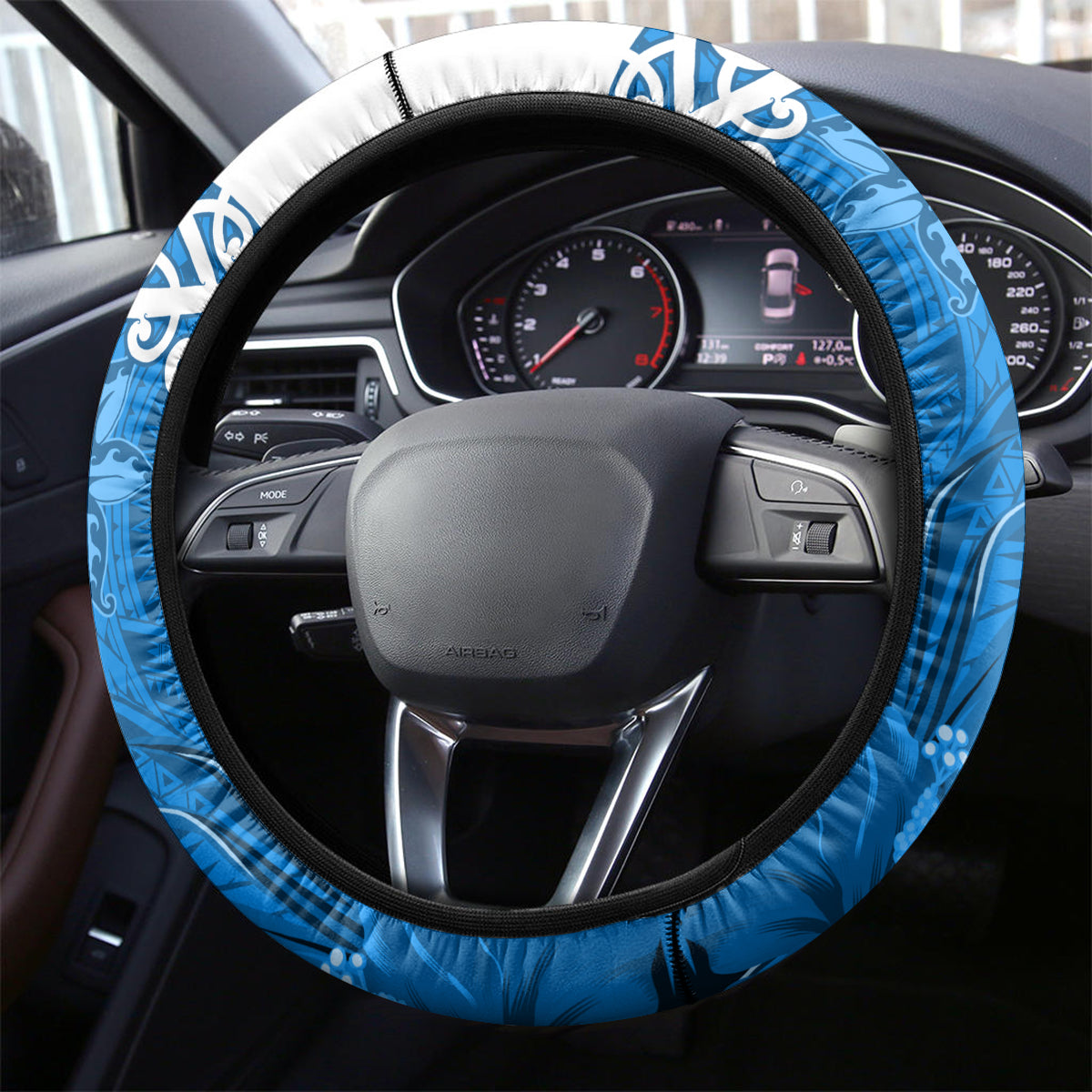 New Zealand Womens Day Steering Wheel Cover Traditional Maori Woman Polynesian Pattern Blue Color LT03 - Polynesian Pride