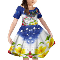Custom Northern Mariana Islands Commonwealth Covenant Day Family Matching Mermaid Dress and Hawaiian Shirt Plumeria Flower Splash Style LT03 Daughter's Dress Blue - Polynesian Pride