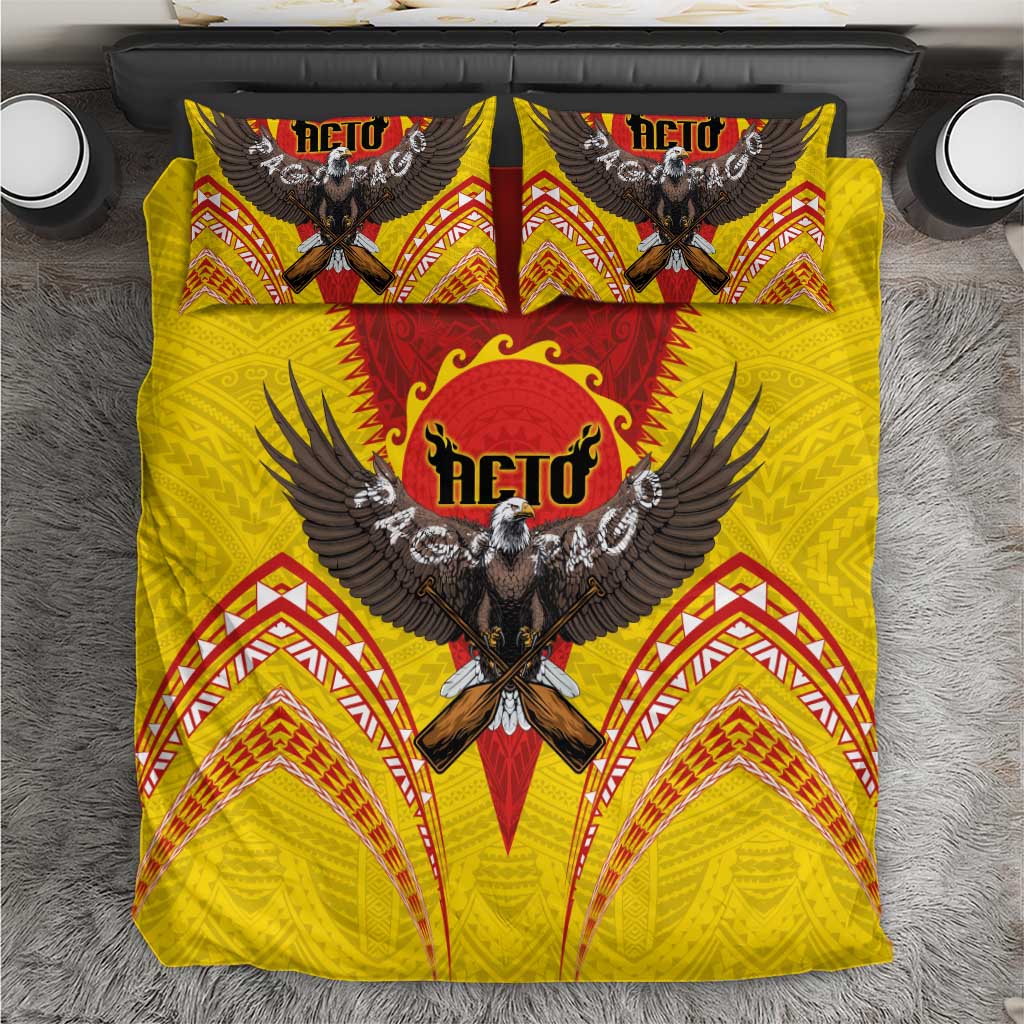 American Samoa Fautasi Race Bedding Set Pago Pago-Aeto Samoan Tattoo and Eagle LT03 Yellow - Polynesian Pride