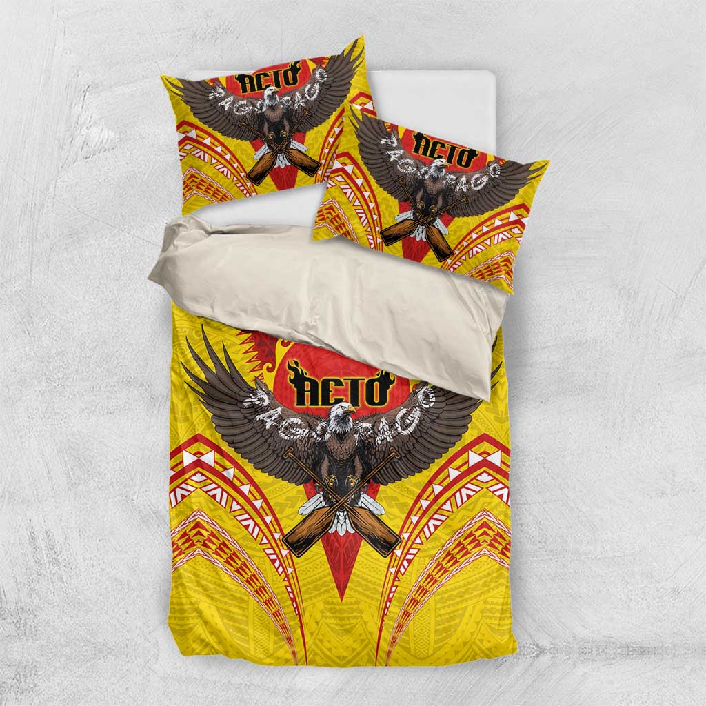 American Samoa Fautasi Race Bedding Set Pago Pago-Aeto Samoan Tattoo and Eagle LT03 US Twin 172cm x 218cm Yellow - Polynesian Pride