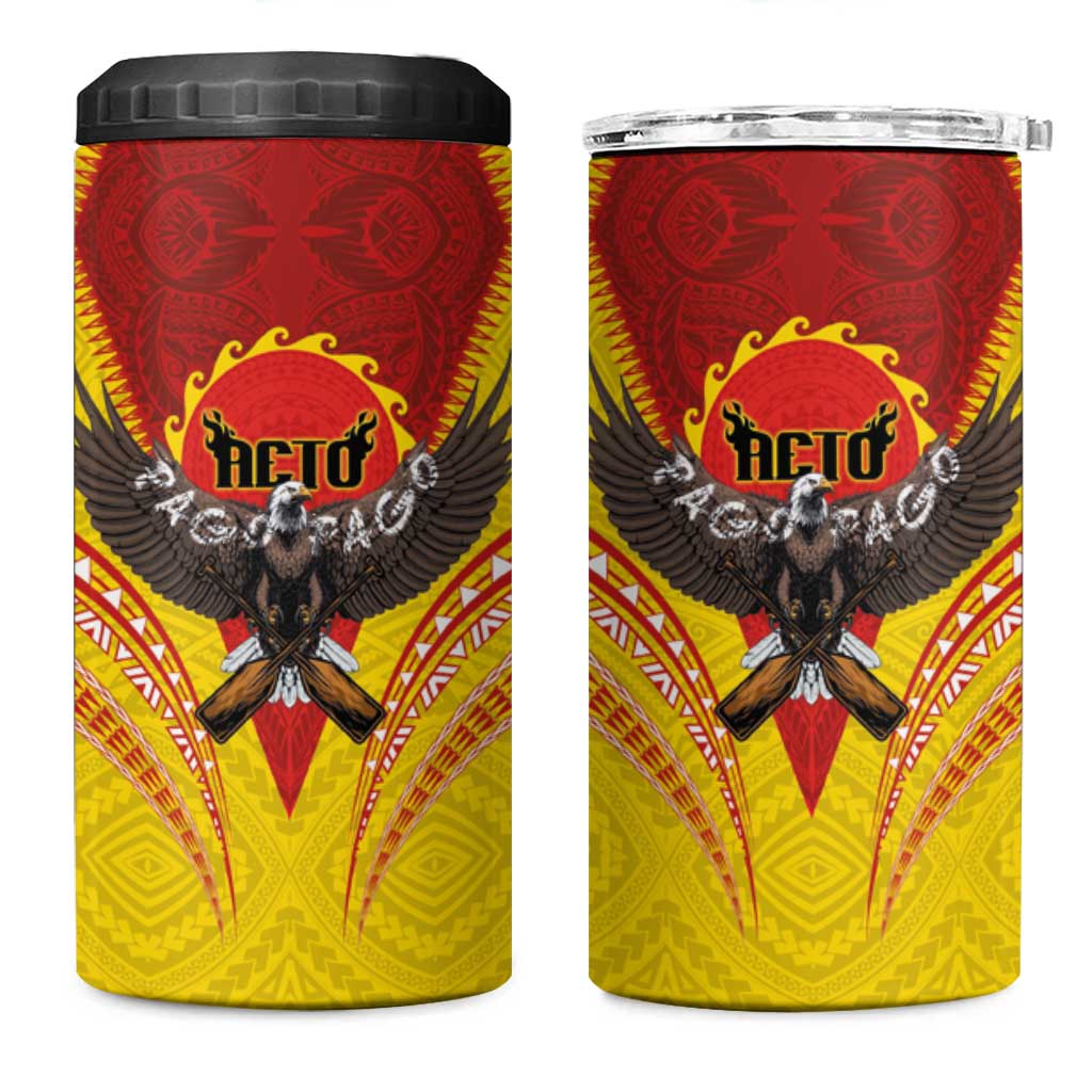 American Samoa Fautasi Race 4 in 1 Can Cooler Tumbler Pago Pago-Aeto Samoan Tattoo and Eagle LT03 One Size: 16 oz Yellow - Polynesian Pride