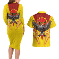 American Samoa Fautasi Race Couples Matching Long Sleeve Bodycon Dress and Hawaiian Shirt Pago Pago-Aeto Samoan Tattoo and Eagle LT03 - Polynesian Pride