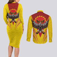 American Samoa Fautasi Race Couples Matching Long Sleeve Bodycon Dress and Long Sleeve Button Shirt Pago Pago-Aeto Samoan Tattoo and Eagle LT03 - Polynesian Pride