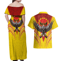 American Samoa Fautasi Race Couples Matching Off Shoulder Maxi Dress and Hawaiian Shirt Pago Pago-Aeto Samoan Tattoo and Eagle LT03 - Polynesian Pride