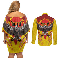 American Samoa Fautasi Race Couples Matching Off Shoulder Short Dress and Long Sleeve Button Shirt Pago Pago-Aeto Samoan Tattoo and Eagle LT03 - Polynesian Pride