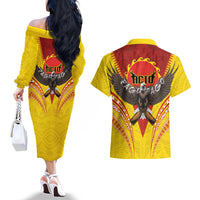 American Samoa Fautasi Race Couples Matching Off The Shoulder Long Sleeve Dress and Hawaiian Shirt Pago Pago-Aeto Samoan Tattoo and Eagle LT03 - Polynesian Pride