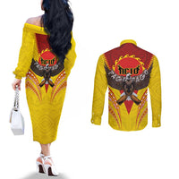 American Samoa Fautasi Race Couples Matching Off The Shoulder Long Sleeve Dress and Long Sleeve Button Shirt Pago Pago-Aeto Samoan Tattoo and Eagle LT03 - Polynesian Pride