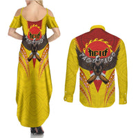 American Samoa Fautasi Race Couples Matching Summer Maxi Dress and Long Sleeve Button Shirt Pago Pago-Aeto Samoan Tattoo and Eagle LT03 - Polynesian Pride