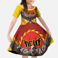 American Samoa Fautasi Race Family Matching Off The Shoulder Long Sleeve Dress and Hawaiian Shirt Pago Pago-Aeto Samoan Tattoo and Eagle LT03 Daughter's Dress Yellow - Polynesian Pride