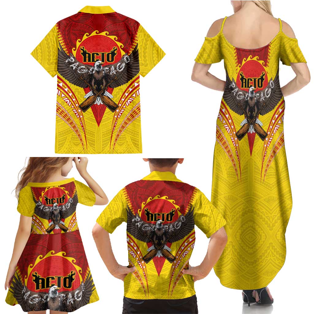 American Samoa Fautasi Race Family Matching Summer Maxi Dress and Hawaiian Shirt Pago Pago-Aeto Samoan Tattoo and Eagle LT03 - Polynesian Pride