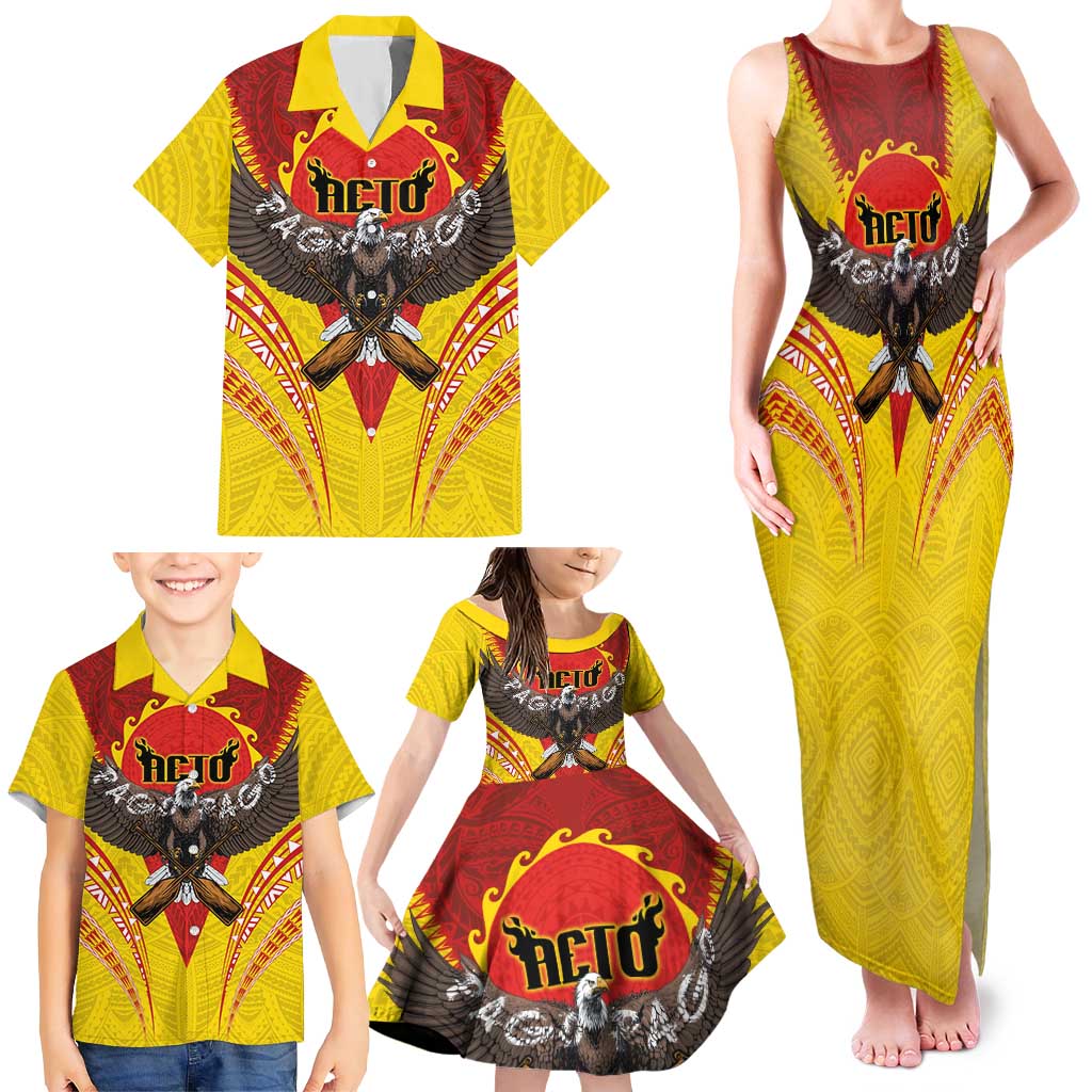 American Samoa Fautasi Race Family Matching Tank Maxi Dress and Hawaiian Shirt Pago Pago-Aeto Samoan Tattoo and Eagle