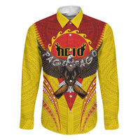 American Samoa Fautasi Race Family Matching Tank Maxi Dress and Hawaiian Shirt Pago Pago-Aeto Samoan Tattoo and Eagle LT03 Dad's Shirt - Long Sleeve Yellow - Polynesian Pride
