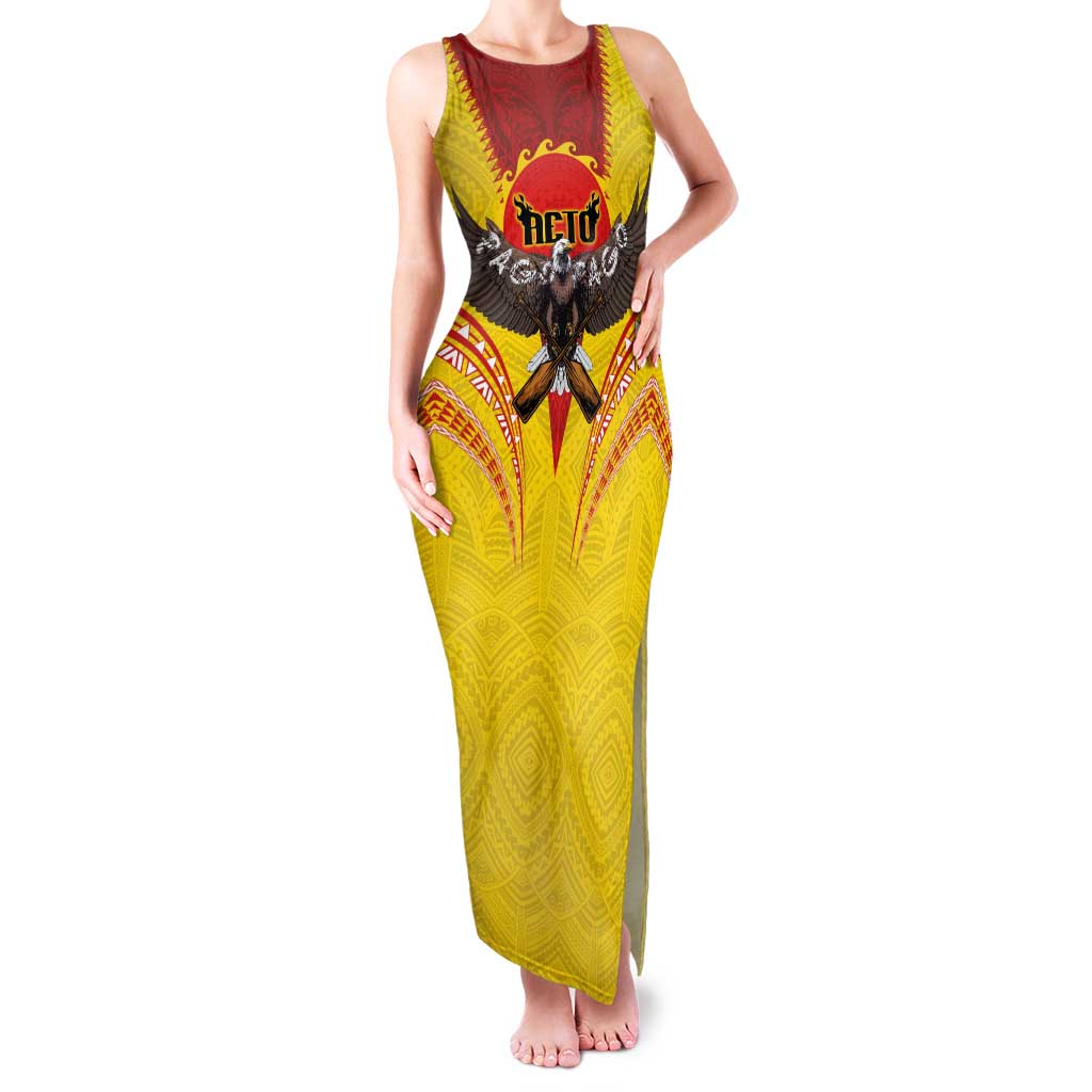 American Samoa Fautasi Race Family Matching Tank Maxi Dress and Hawaiian Shirt Pago Pago-Aeto Samoan Tattoo and Eagle LT03 Mom's Dress Yellow - Polynesian Pride