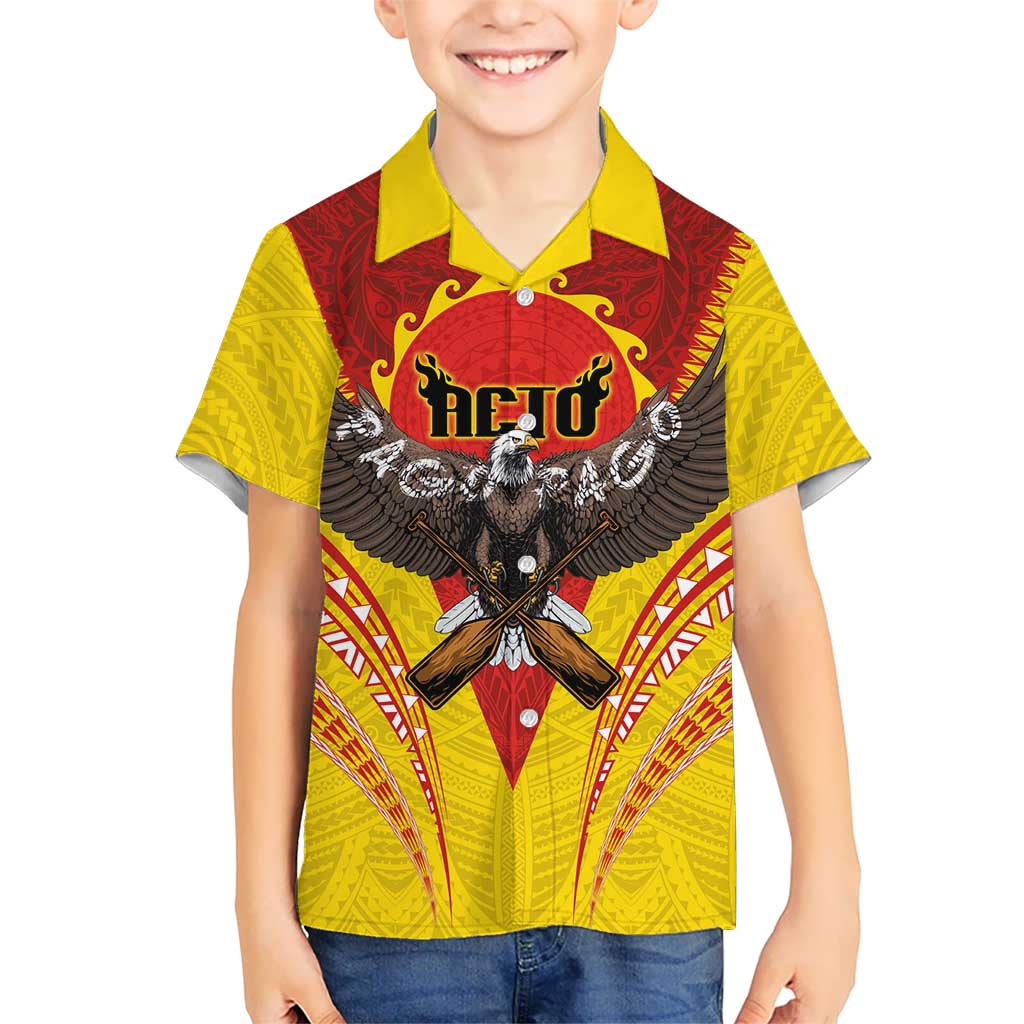 American Samoa Fautasi Race Kid Hawaiian Shirt Pago Pago-Aeto Samoan Tattoo and Eagle LT03 Kid Yellow - Polynesian Pride
