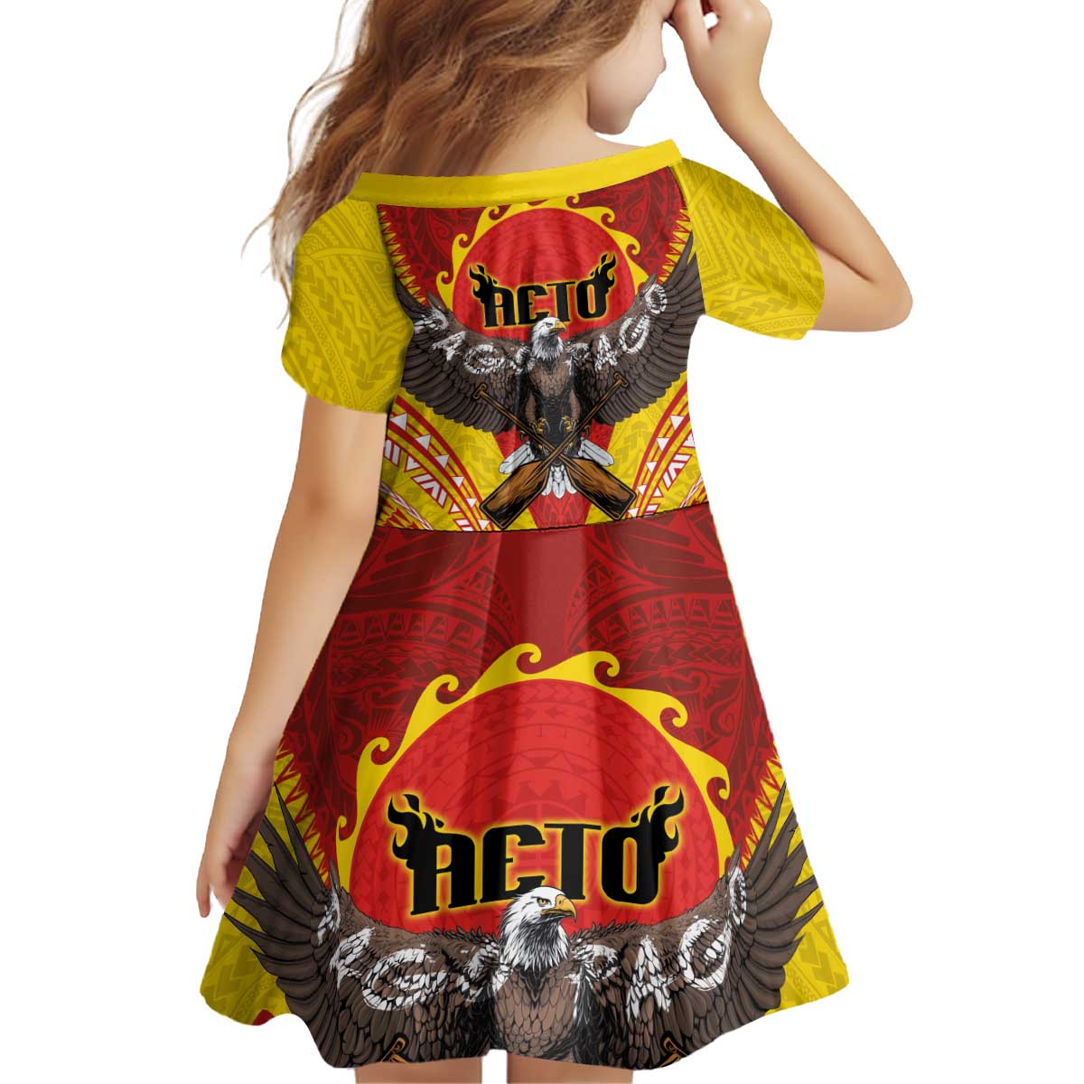 American Samoa Fautasi Race Kid Short Sleeve Dress Pago Pago-Aeto Samoan Tattoo and Eagle LT03 - Polynesian Pride